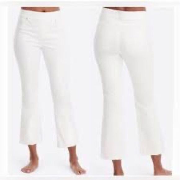 Spanx White Denim crop Flare Raw Hem Jeans Womens Sz XL - Picture 2 of 9